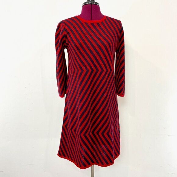 Marella Red Black Zig Zag Stripe Metallic Knit Mini Dress sz M 70s style - Picture 6 of 7